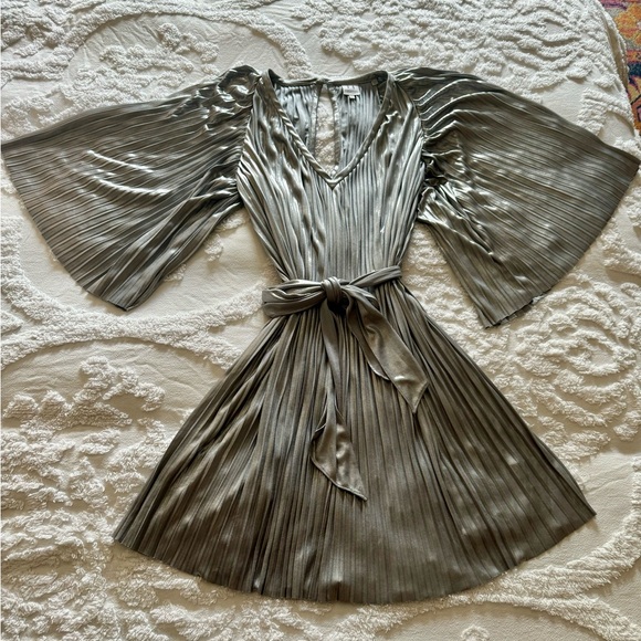 GENUINE HALSTON SILVER METALLIC CLEOPATRA FORTUNY PLEATED MINI-DRESS SZ 6 MINT! - Picture 6 of 8